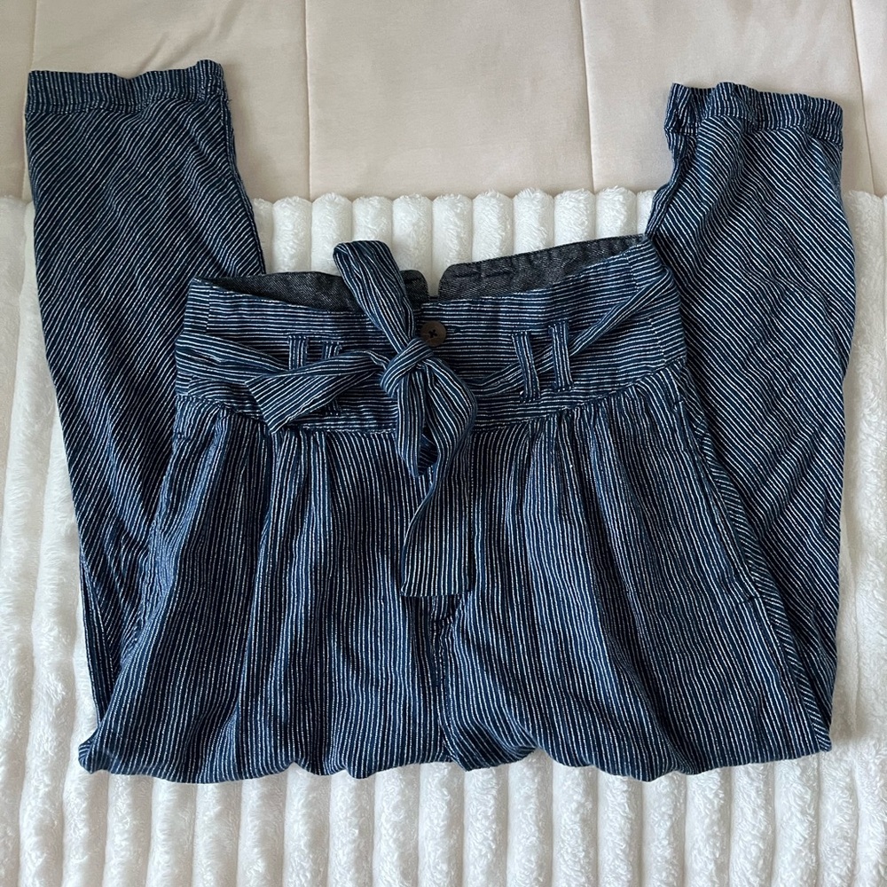 Free People Rumors Striped Blue Paperbag Harlem Waist Pants - Picture 3 of 8